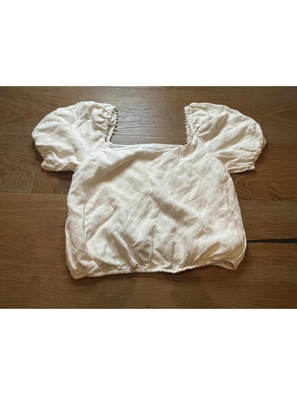 CAMI NYC Cream Puff Sleeve 100% silk Crop Top medium